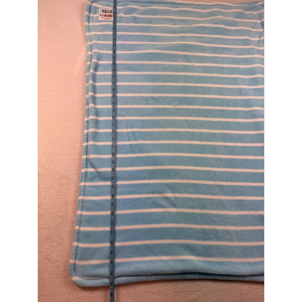 Carter's Blue White Striped Daddy's Dino-Mite Dude Plush Baby Blanket 28x39